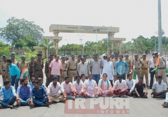 Bandh by Congress evokes mixed response in Tripura: PCC chief Birajit Sinha sat for protest outside Tripura Assembly